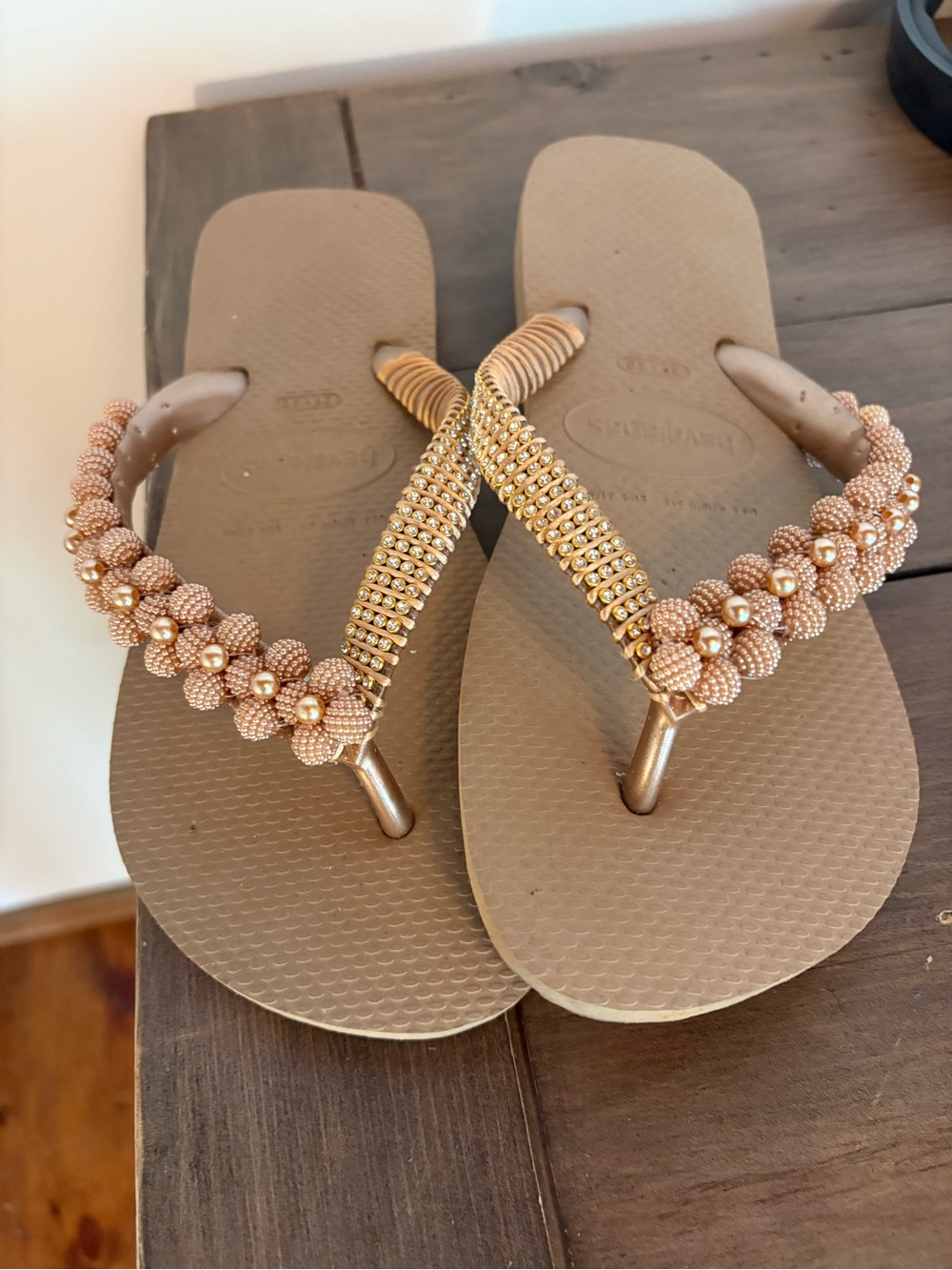 Havaianas Rose Gold Beaded Flip Flop Sandals